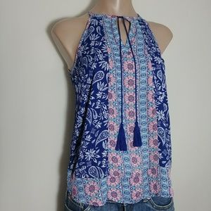 Pink Republic Floral Tassle Peekaboo Neck Tank